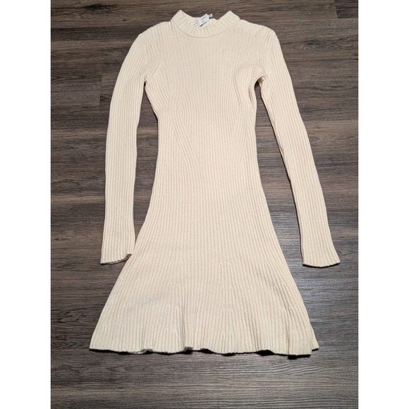 Proenza Schouler White Label Dresses & Skirts - Proenza Schouler White Label Cream Ribbed Knit Mock Neck Sweater Dress M READ